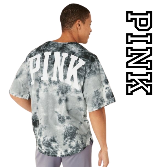 VICTORIA'S SECRET PINK- Grey Oasis Tie Dye Varsity Short Sleeve - Medium- Unisex - Picture 3 of 9